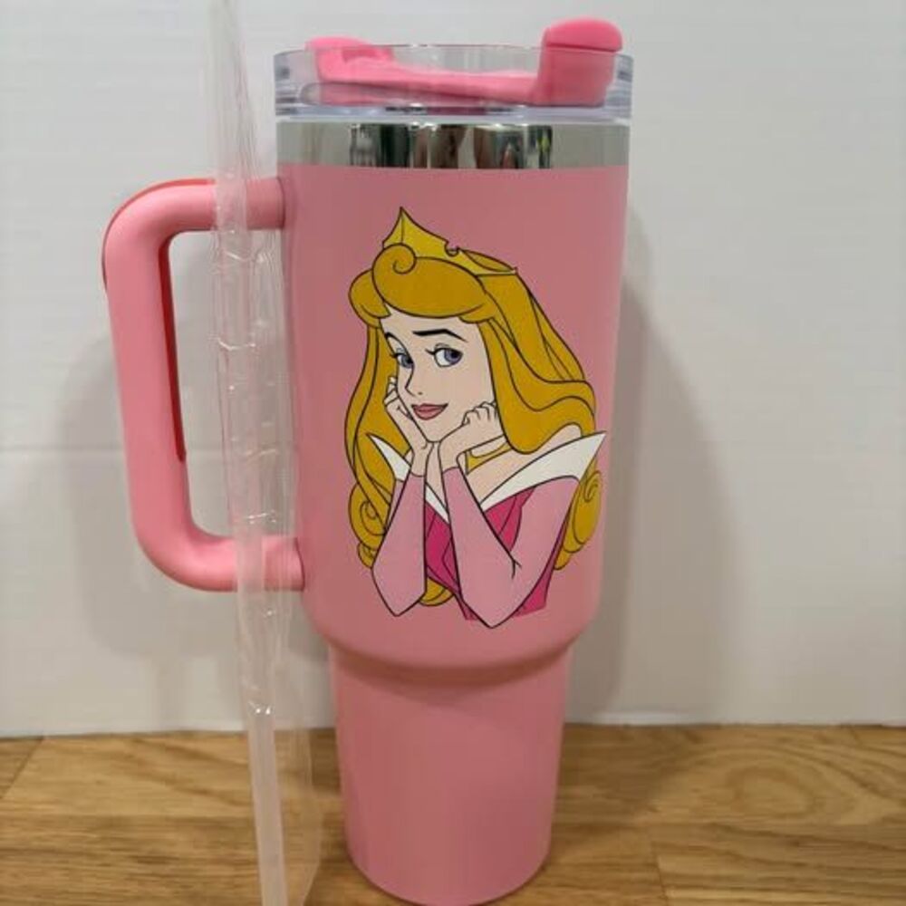 Princess Aurora 40 oz Pink Tumbler with Handle Lid and Straw New